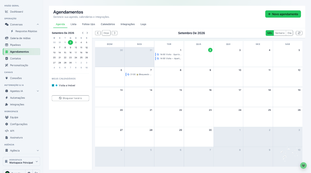Agendamentos e Calendários Real DisparaChat